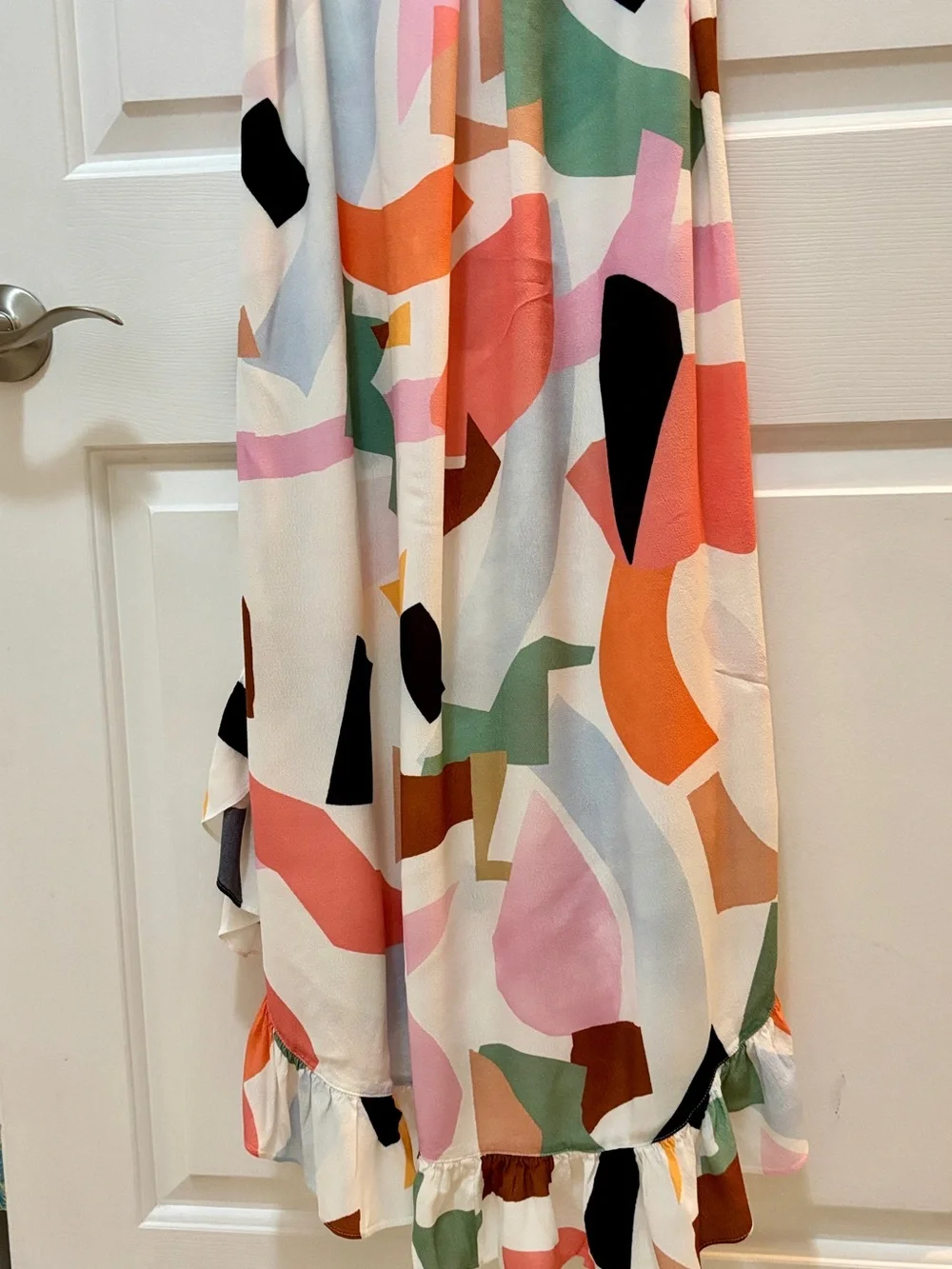 Corey Lynn Calter Abstract Print Button-Front Shirtdress Ruffle Hem Small ._7